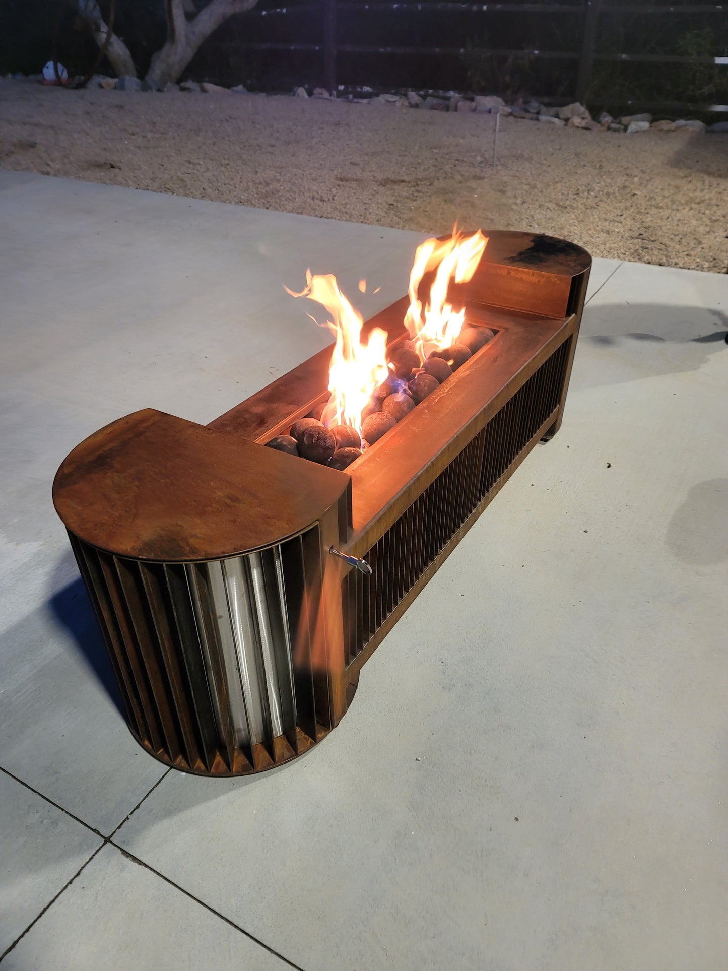 Modern Slat firepit with Stainless Steel Inlay 60"x20"