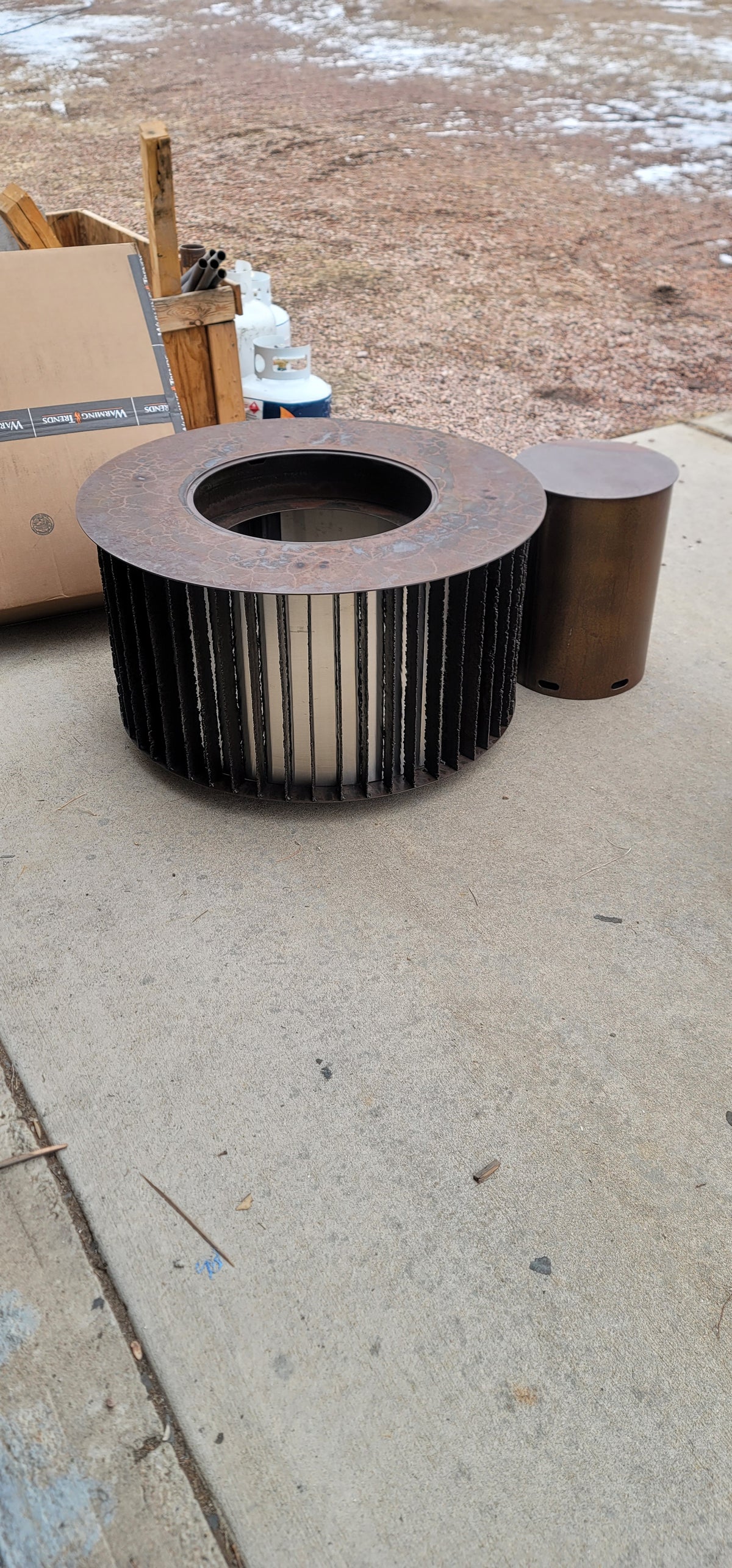 Modern Slat firepit with Stainless Steel Inlay 36"