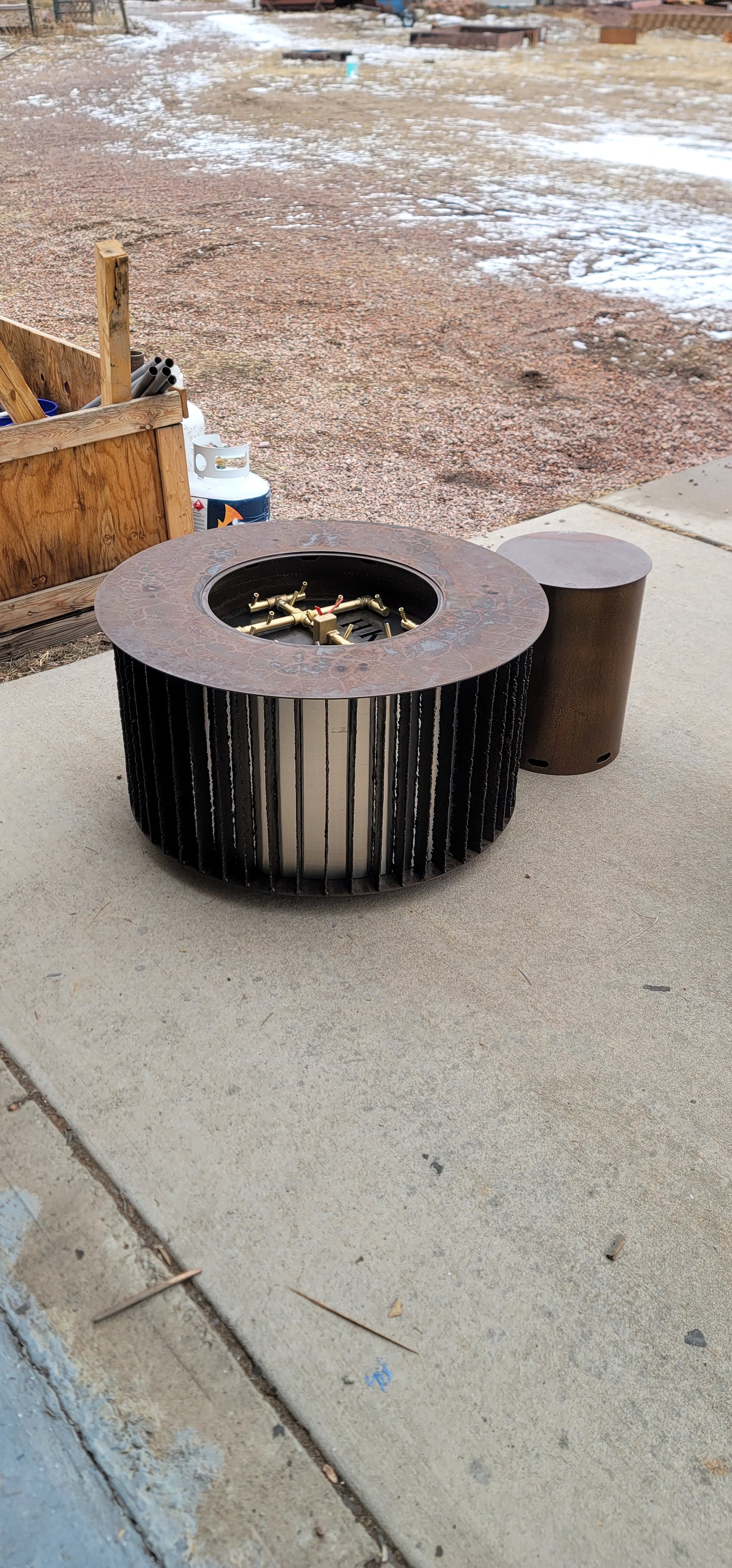 Modern Slat firepit with Stainless Steel Inlay 36"