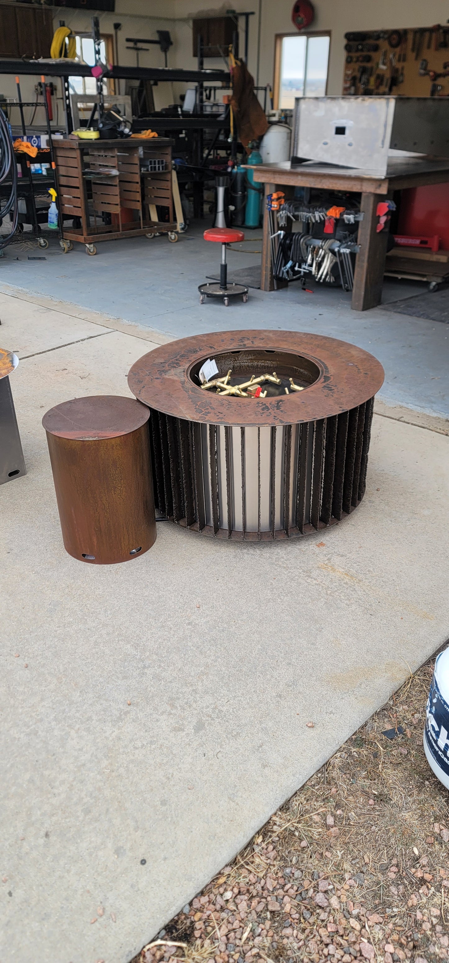Modern Slat firepit with Stainless Steel Inlay 36"