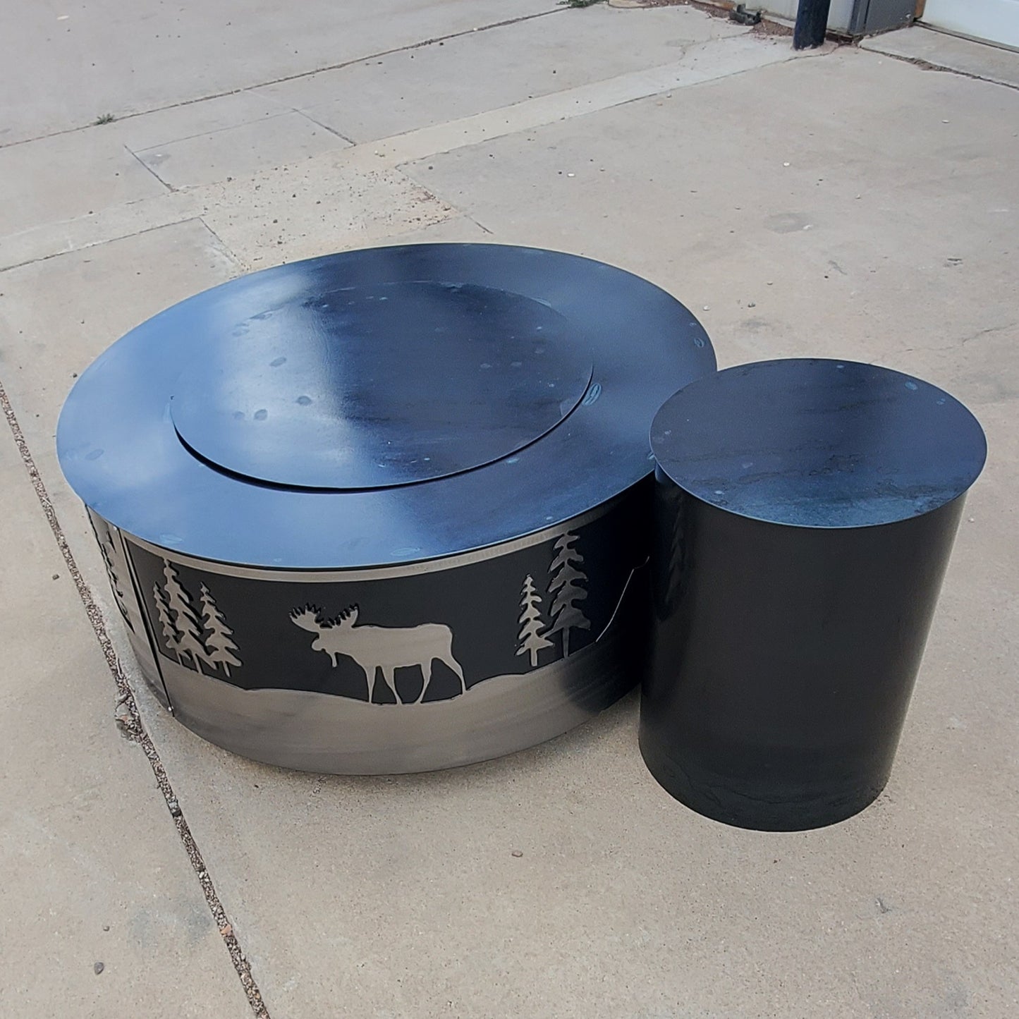 36in Moose & the Mountains Fire pit ( Hot Rolled Steel & Stainless Steel )