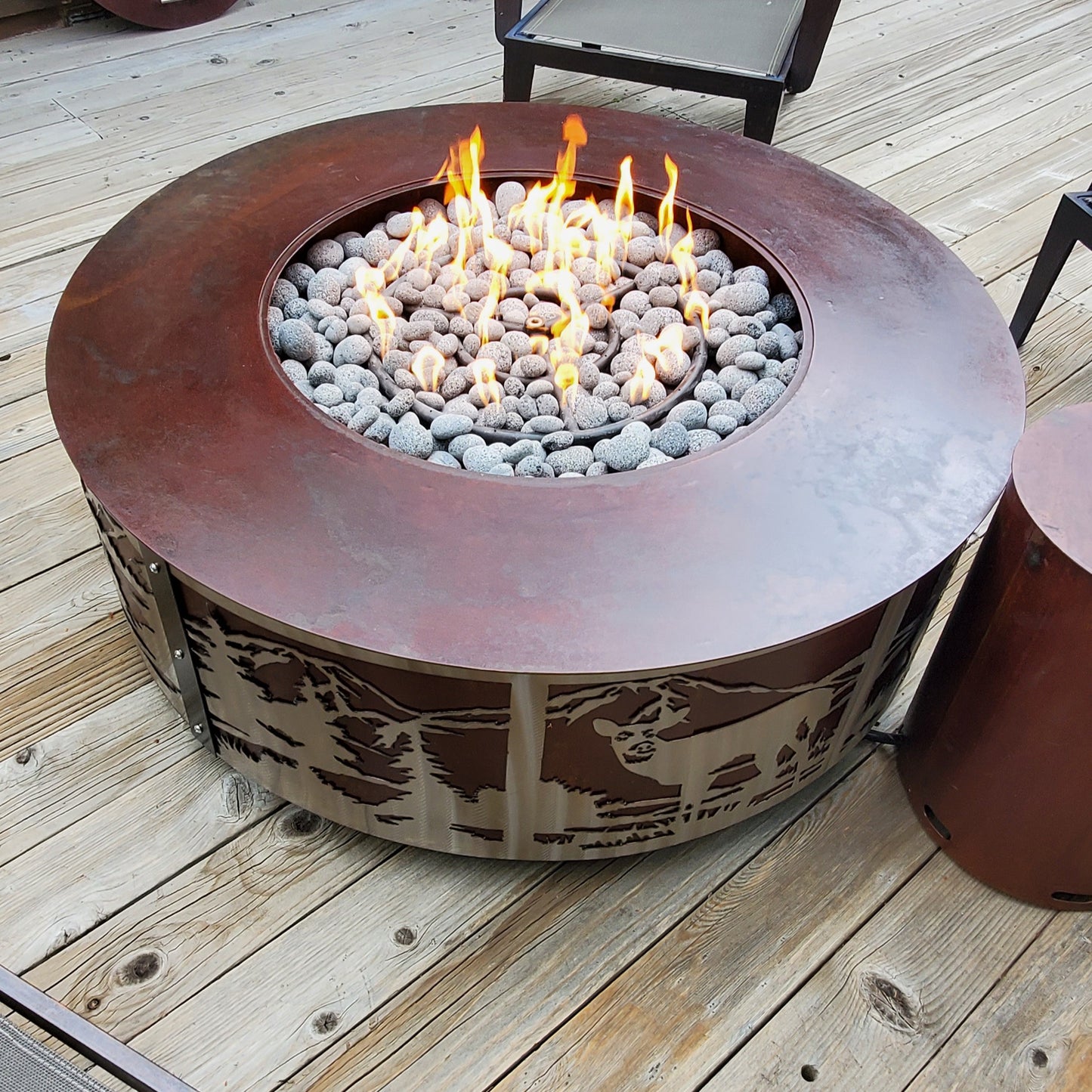 48in Bear and cubs mountain scene Firepit ( Oxidized Steel & Stainless Steel )