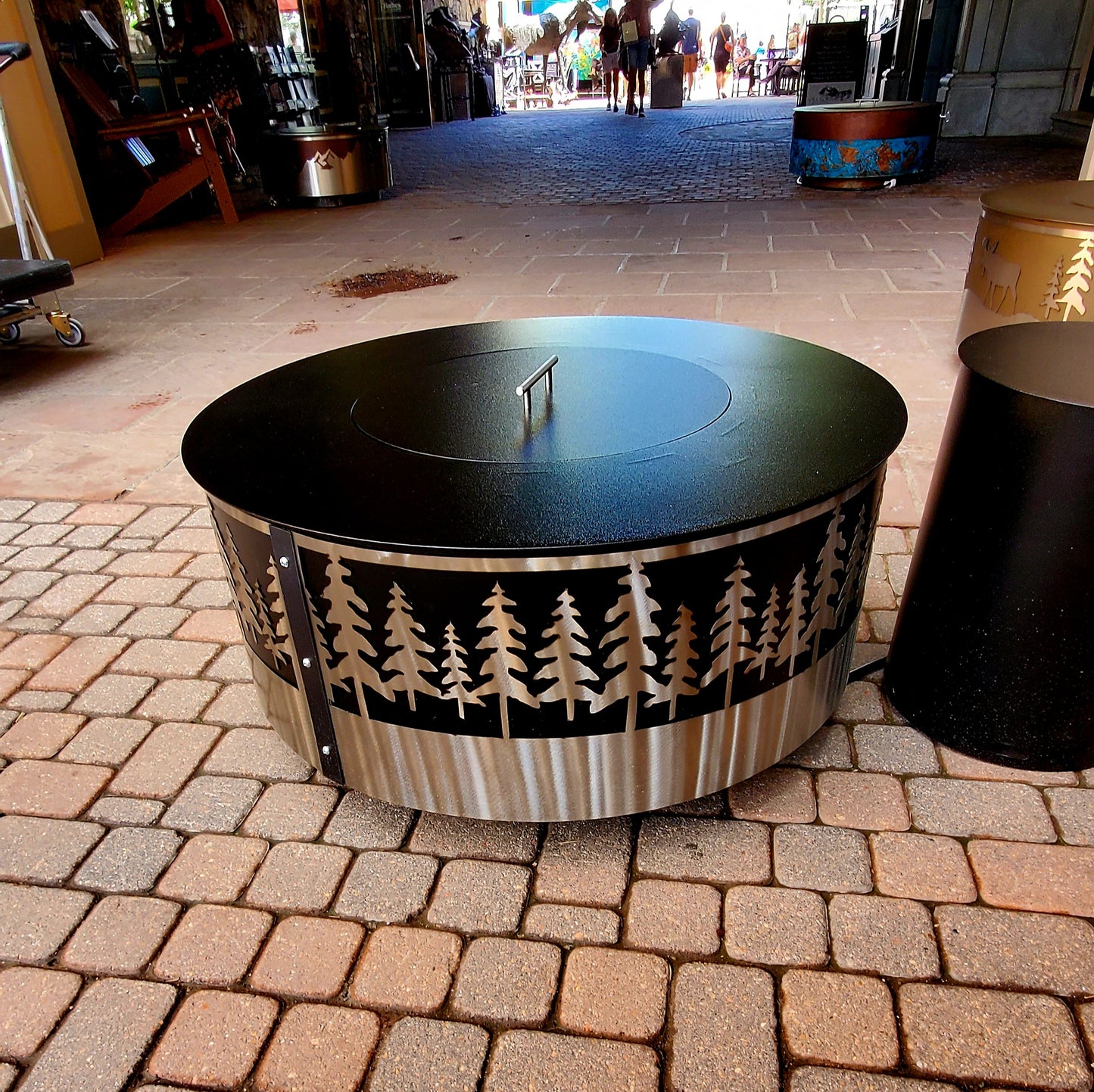 36in Pine Tree Forest Firepit ( Onyx & Stainless Steel )