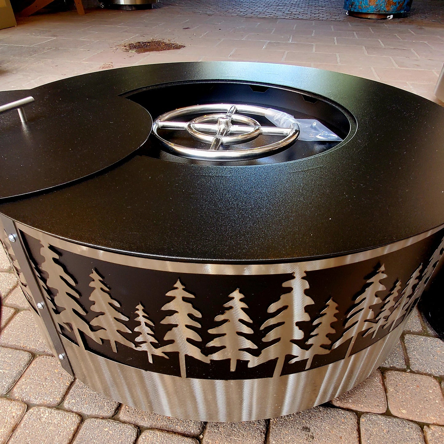 36in Pine Tree Forest Firepit ( Onyx & Stainless Steel )